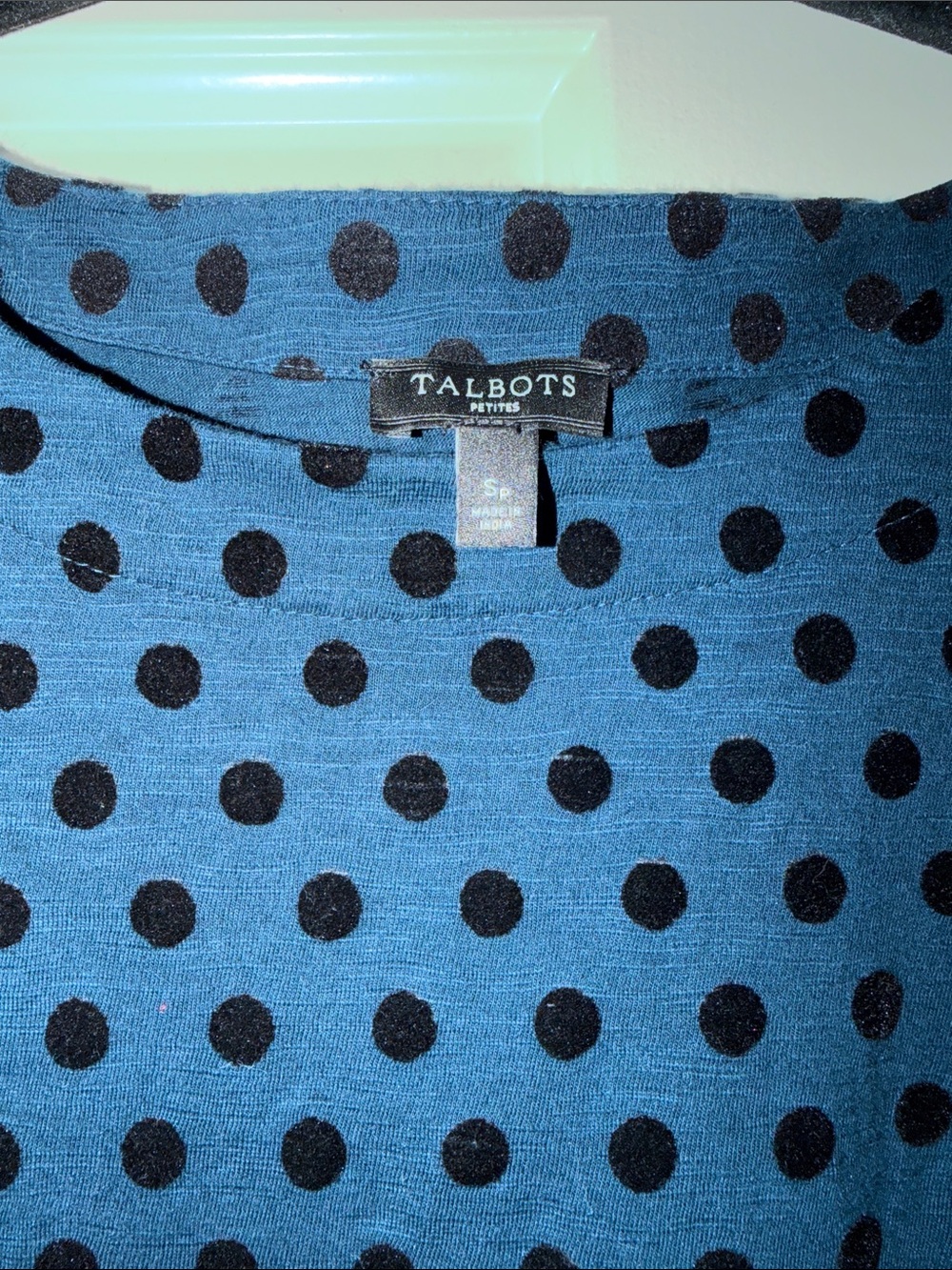 Talbots Blue Crewneck Long-Sleeve Polka Dot Top - Picture 2 of 2